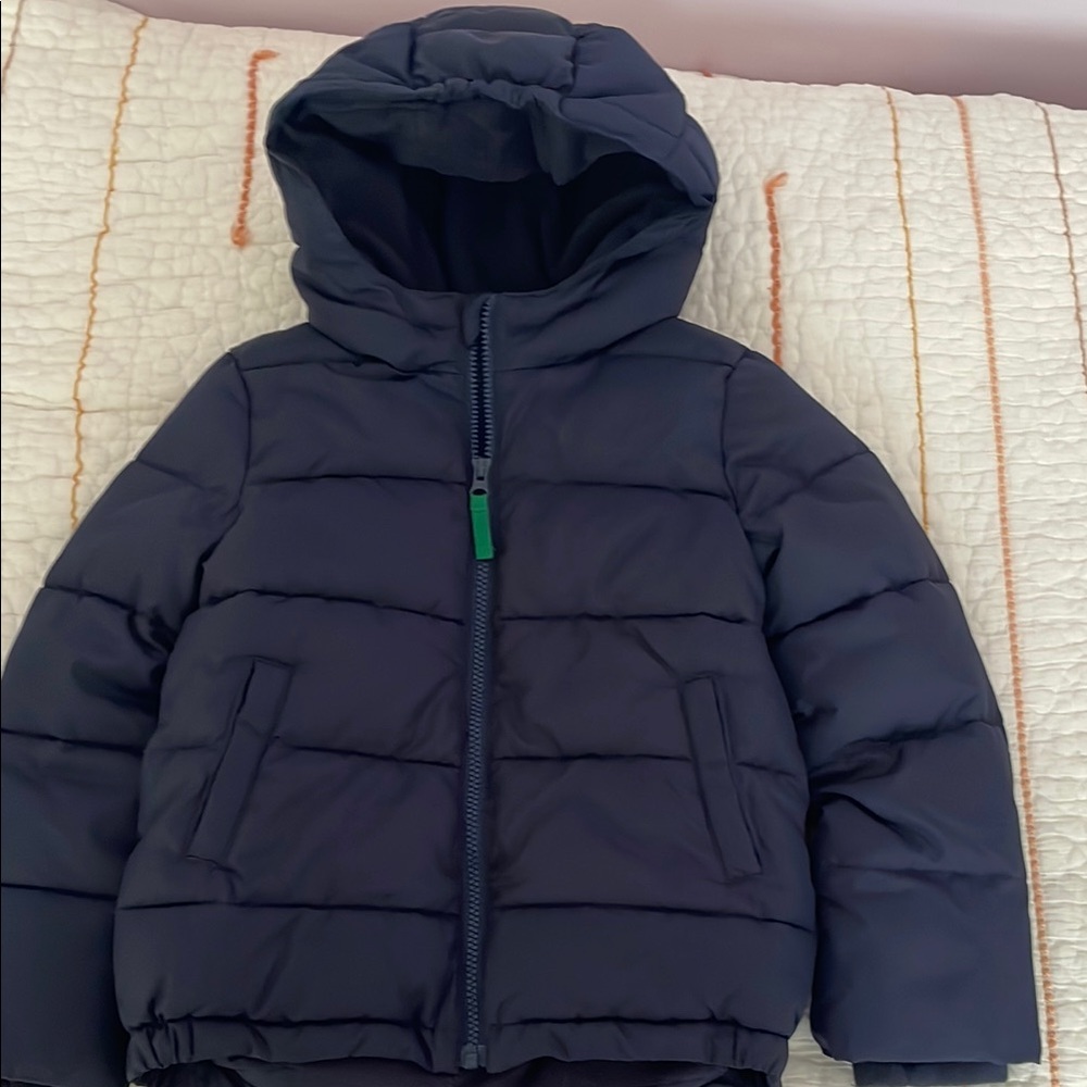 Primary Blue Quilted Puffer Jacket with Hood and Zipper